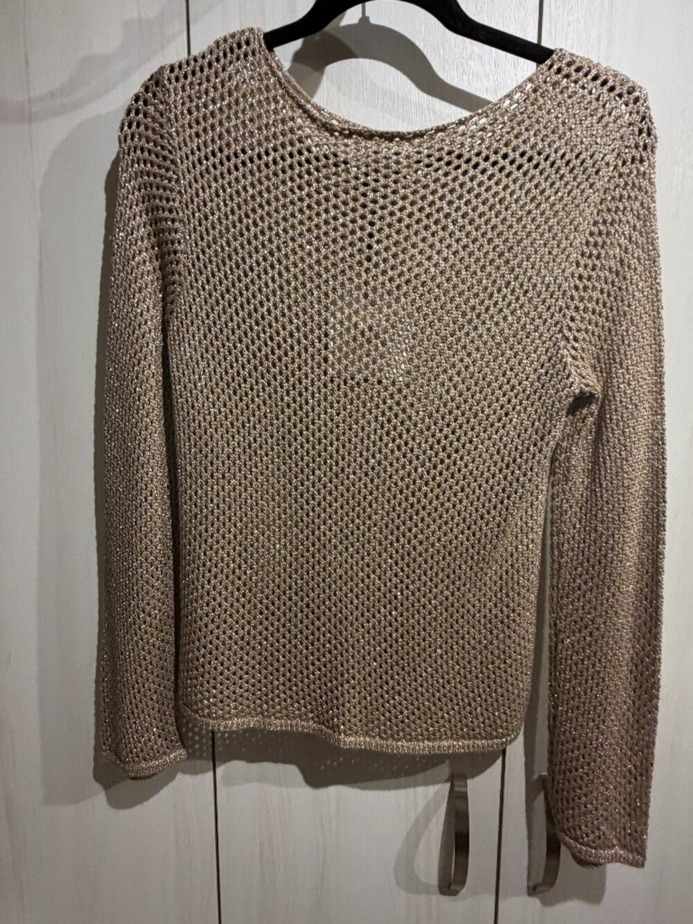 BNWT Melanie Lyne Gold Sparkle Mesh Open Knit Sweater XS